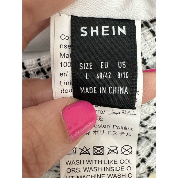 Shein white black plaid front twist overlayed mini skirt size L - Picture 5 of 11
